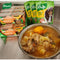 Knorr Brown Onion Soup 50g packets with chicken stock pots and soup bowl.